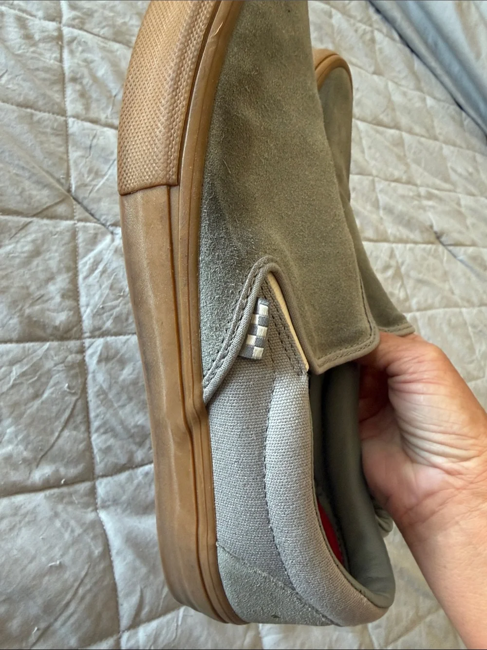 Vans Light Gray Canvas Slip-On Loafers with Gum Sole